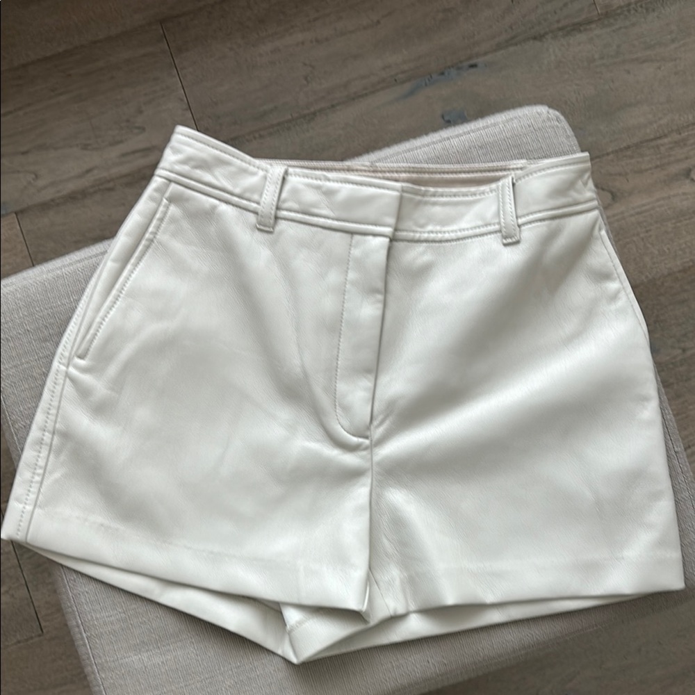 Elegant White Women's Shorts - Faux Leater